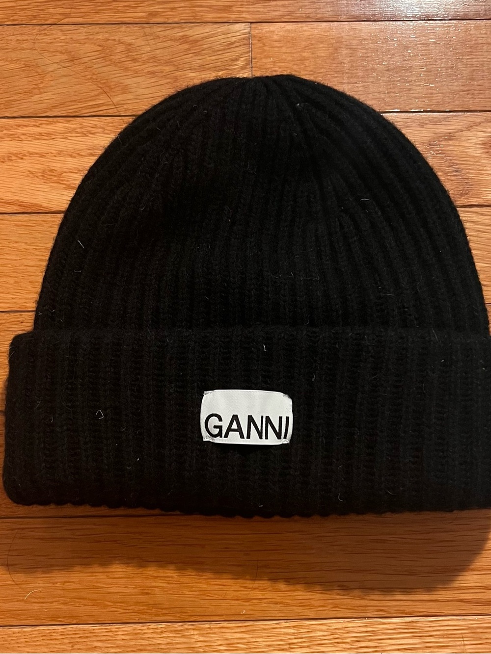 GANNI Oversized Beanie in Rib Wool Knit